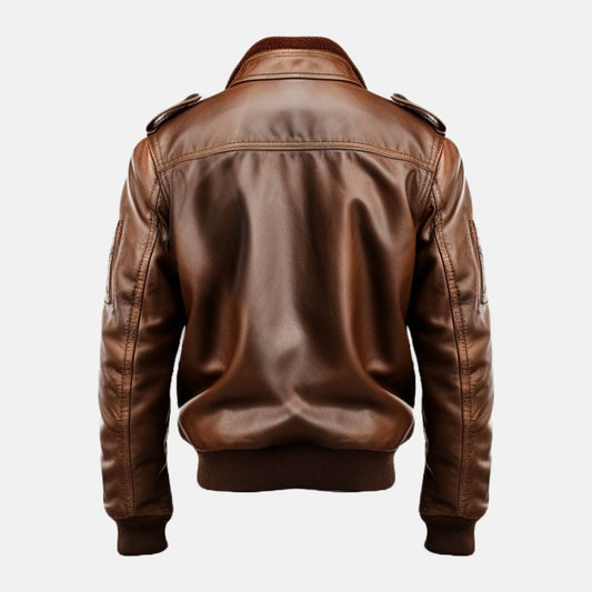 Men's 70s Vintage Brown Leather Bomber Jacket, back view
