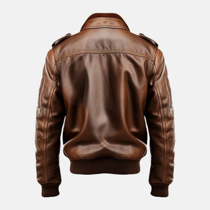 Men's 70s Vintage Brown Leather Bomber Jacket, back view