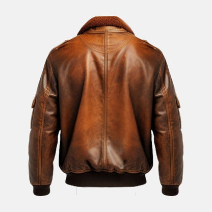 Men's Vintage Brown Leather Aviator Flight Bomber Jacket, back view