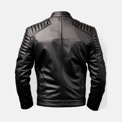 Men's Black Leather Moto Biker Jacket, back view